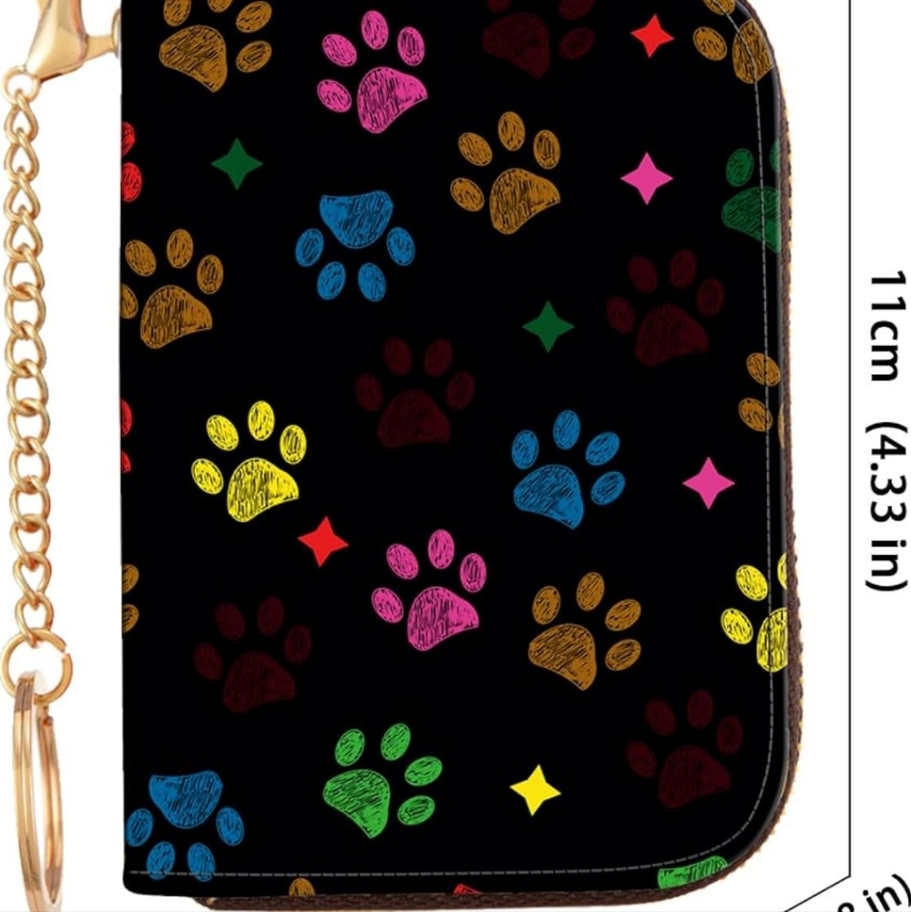 Colorful Paw Print Wallet with Keychain